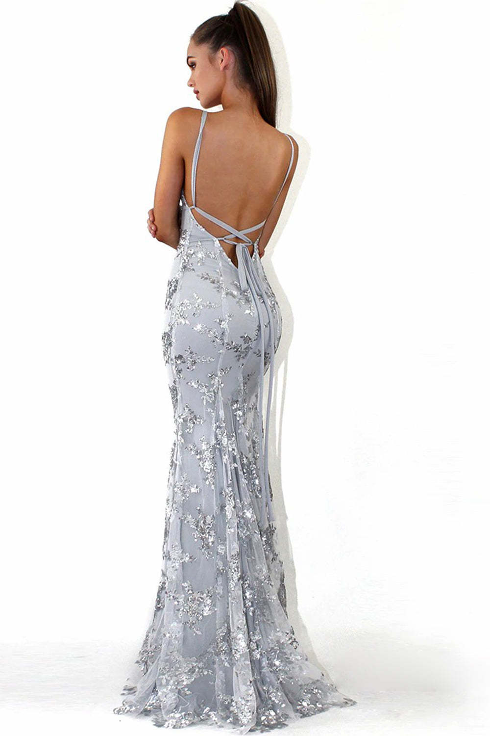 Hellymoon Women Prom Dress Beaded Backless Spaghetti Straps Sleeveless ...