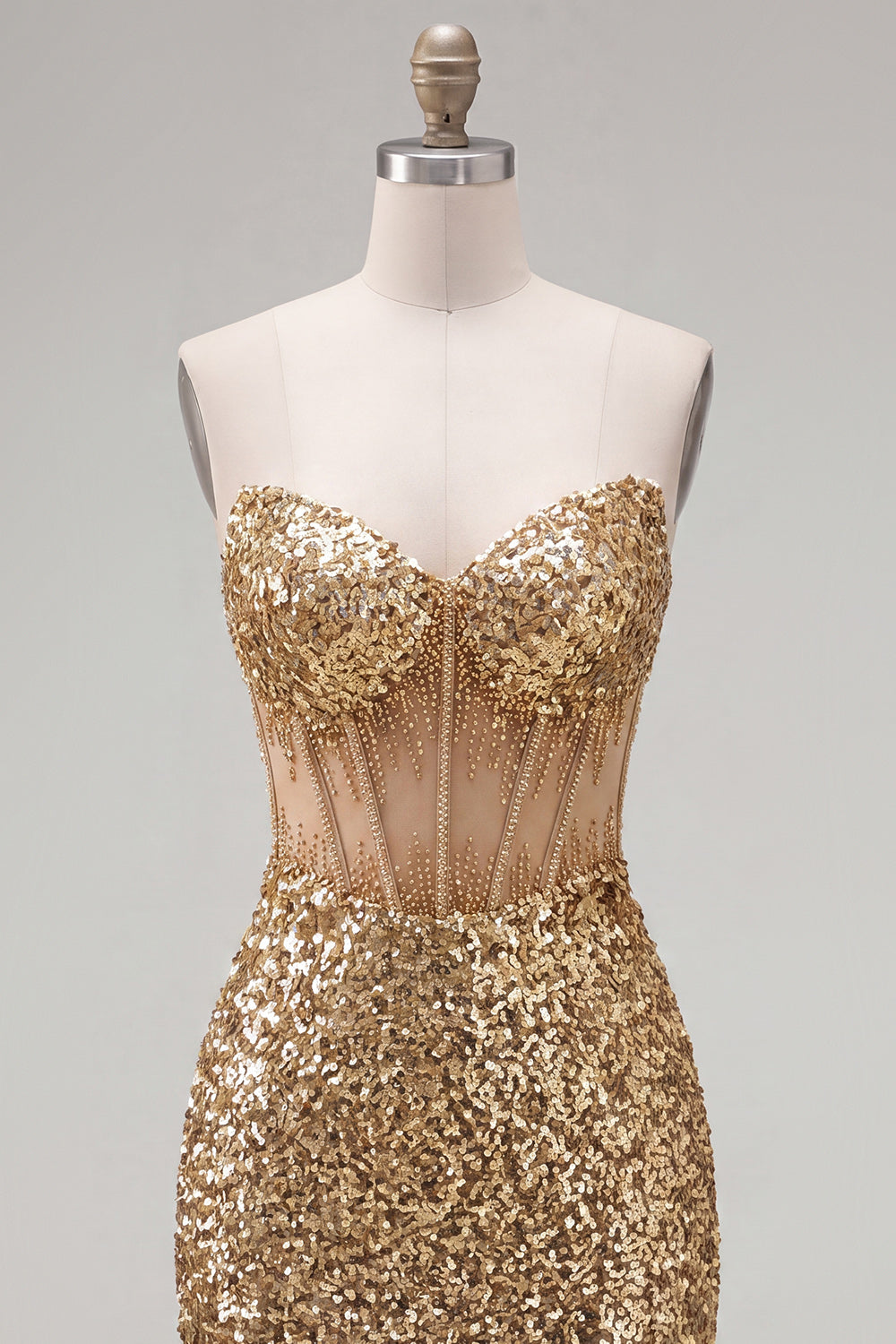 Sparkly Golden Sequin Corset Tight Short Homecoming Dress