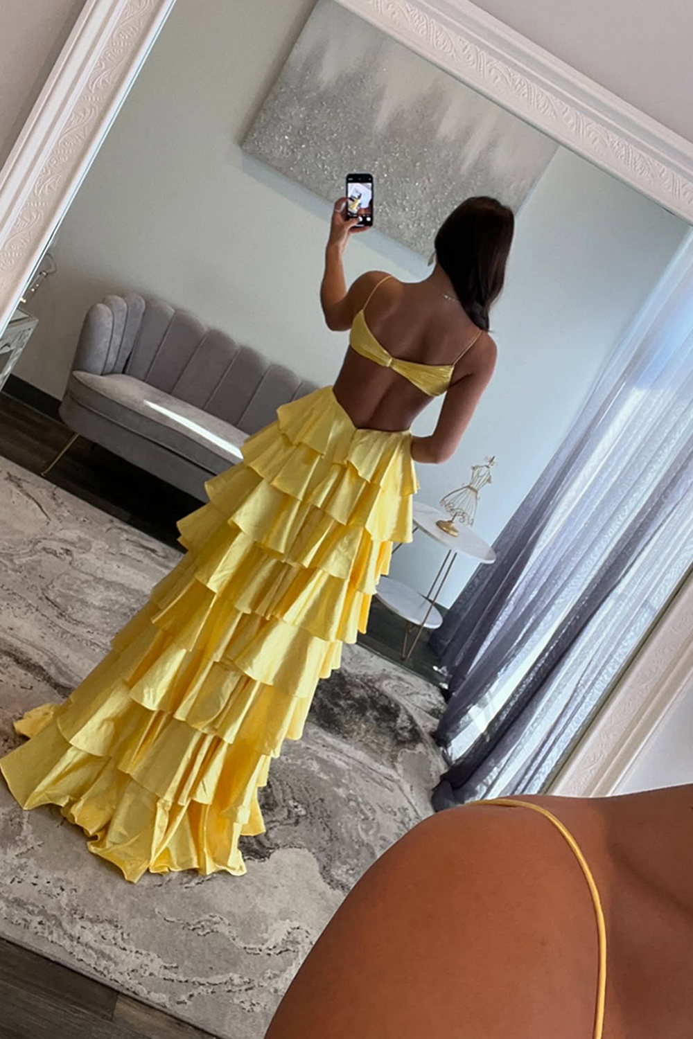 Red Spaghetti Straps A Line Satin Long Prom Dress with Slit