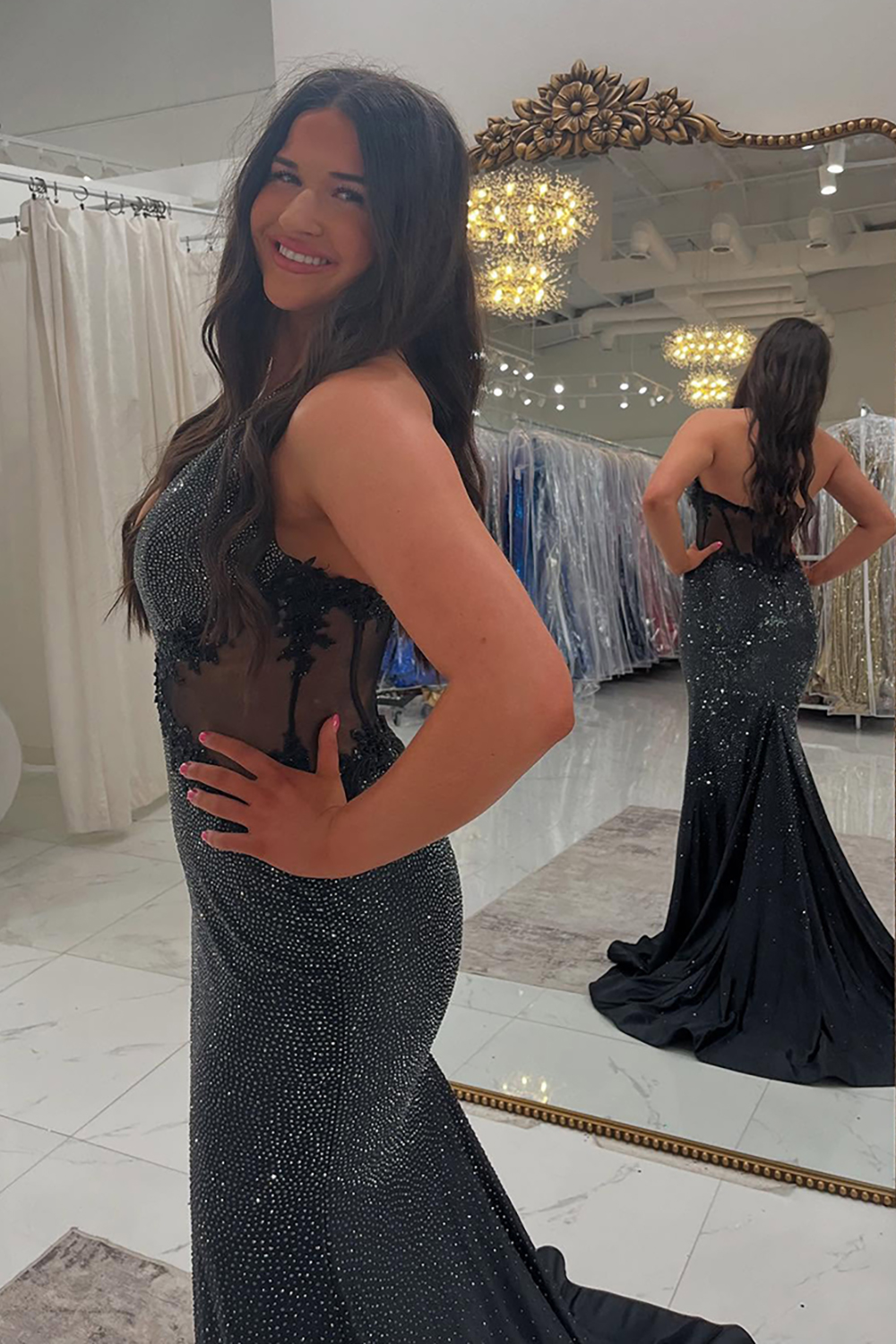 Sparkly Black Halter Backless Long Beaded Prom Dress with Appliques