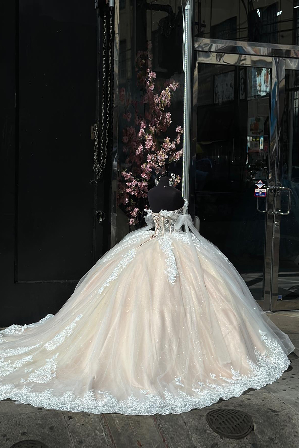 Champagne Ball Gown Off the Shoulder Tulle Quinceanera Dress