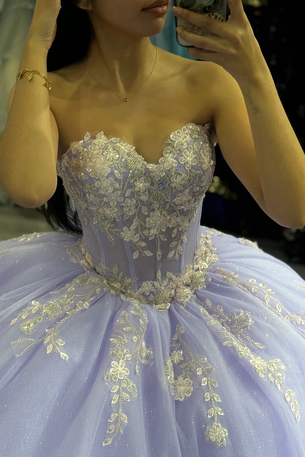 Lilac Tulle Sweetheart Ball Gown Corset Quinceanera Dress with Appliques