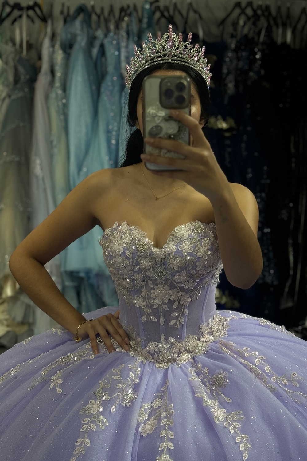 Lilac Tulle Sweetheart Ball Gown Corset Quinceanera Dress with Appliques