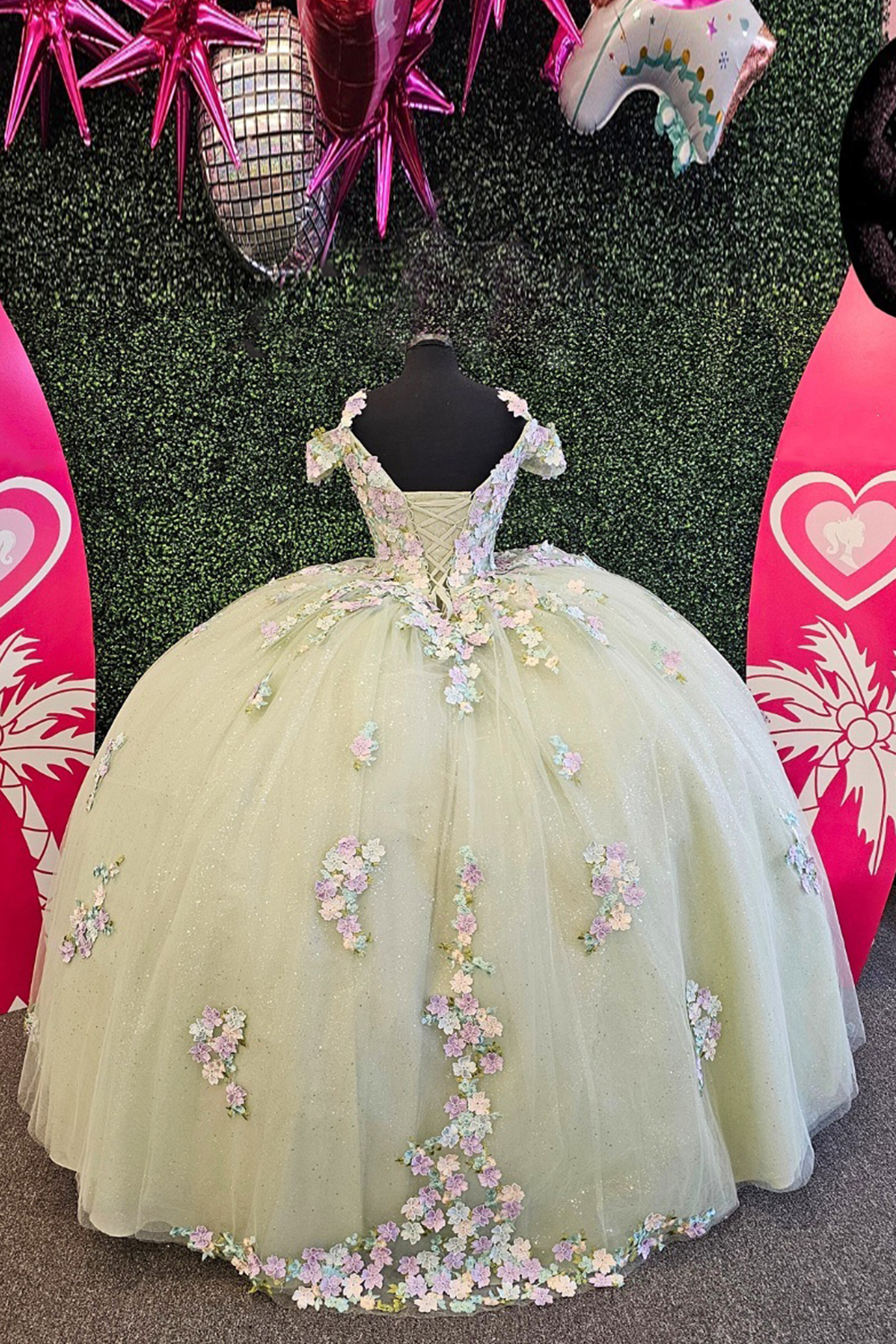 Sparkly Daffodil Cold Shoulder Princess Sequin Applique Quinceanera Dress