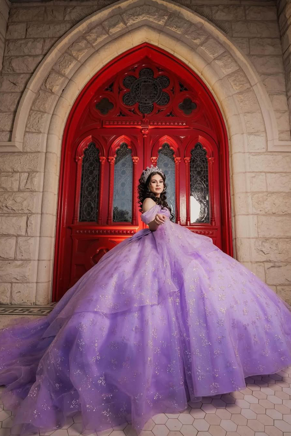 Glitter Lavender Off the Shoulder Ball Gown Applique Corset Quinceanera Dress 