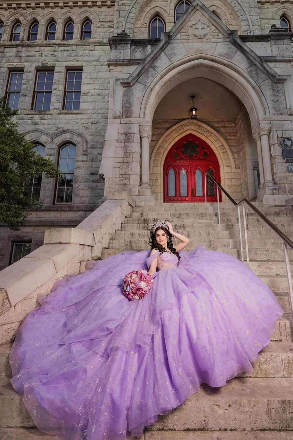 Glitter Lavender Off the Shoulder Ball Gown Applique Corset Quinceanera Dress 