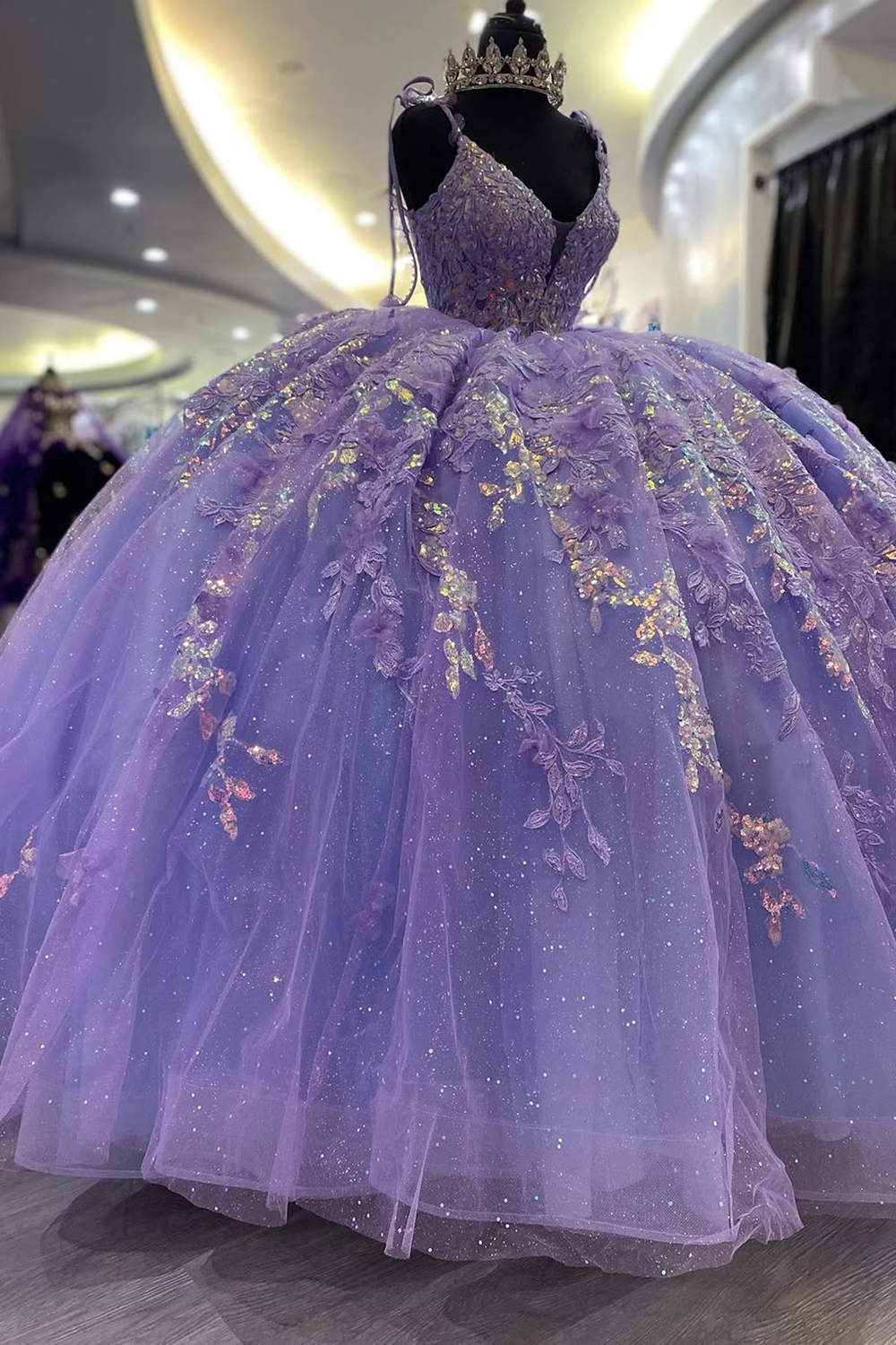 Sparkly Dusty Sage Spaghetti Straps Ball Gown Tulle Quinceanera Dress with Appliques