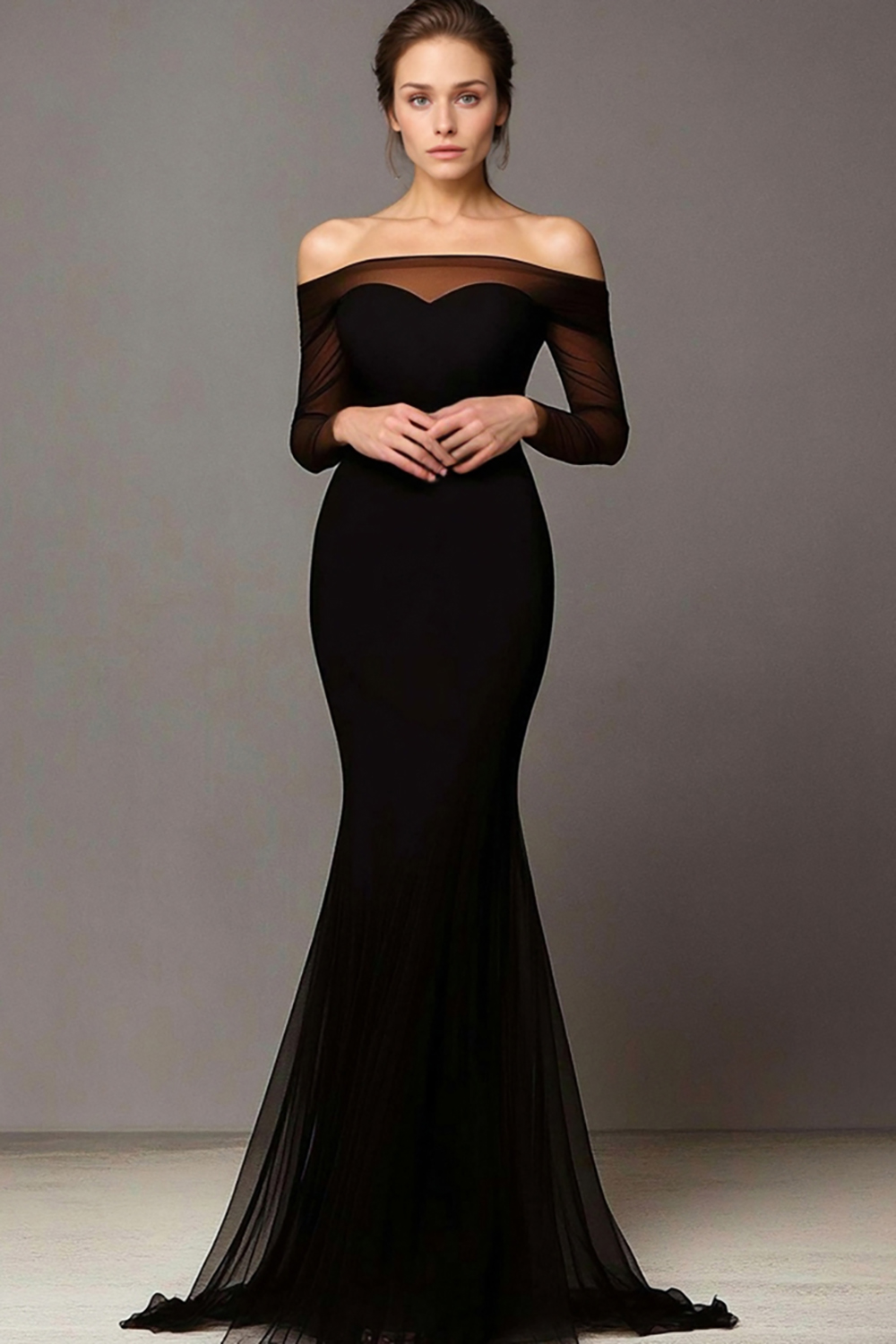 Black Off the Shoulder Mermaid Ruched Long Prom Dress