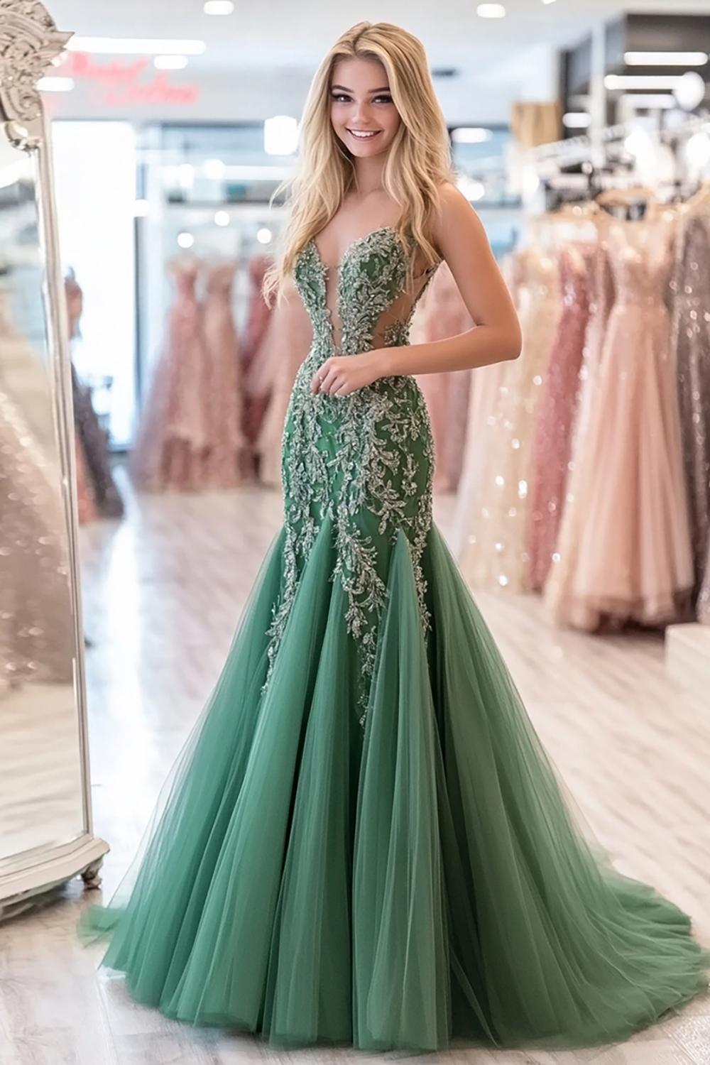 Agave Tulle Sweetheart Applique Long Prom Dress