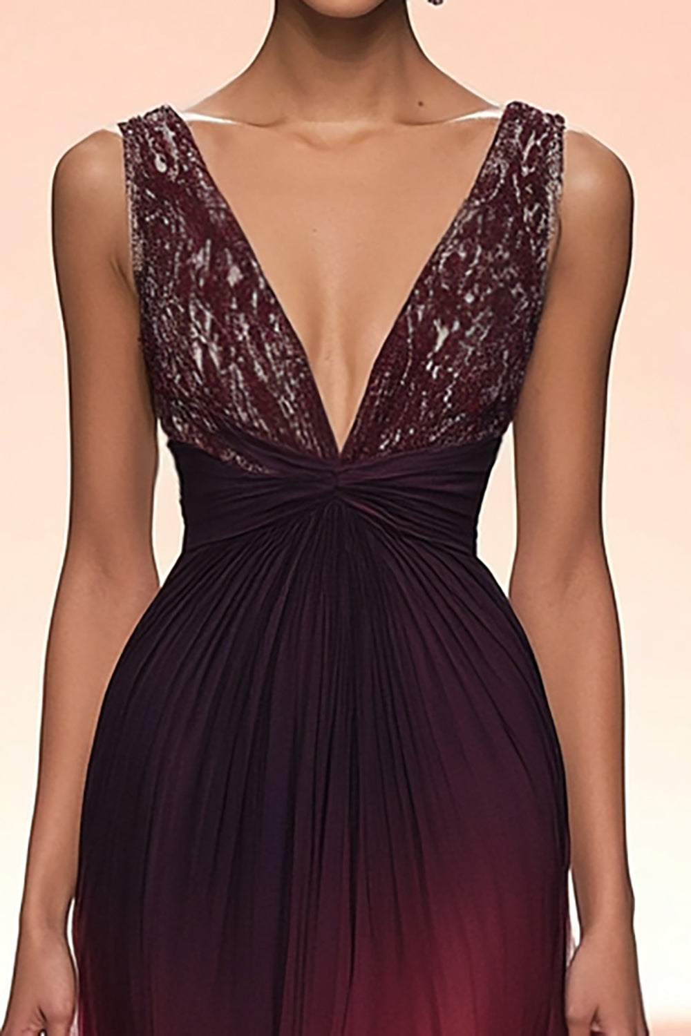 Burgundy Sparkly Deep V-Neck Long Sheath Formal Dress