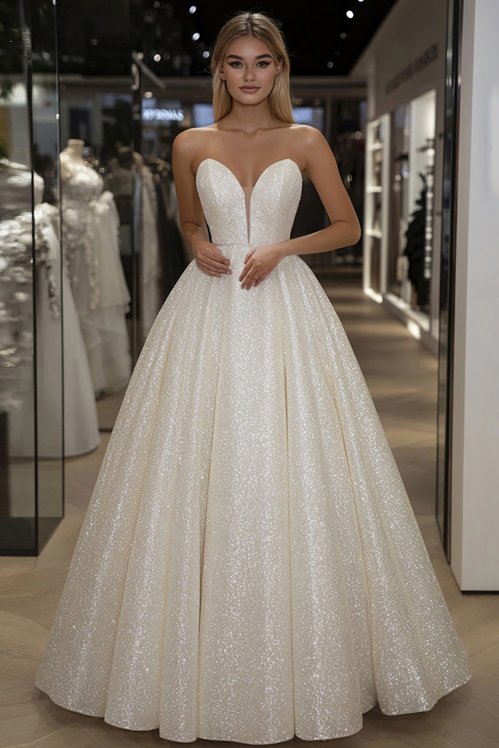 Sparkly Ivory A-Line Strapless Ball Gown