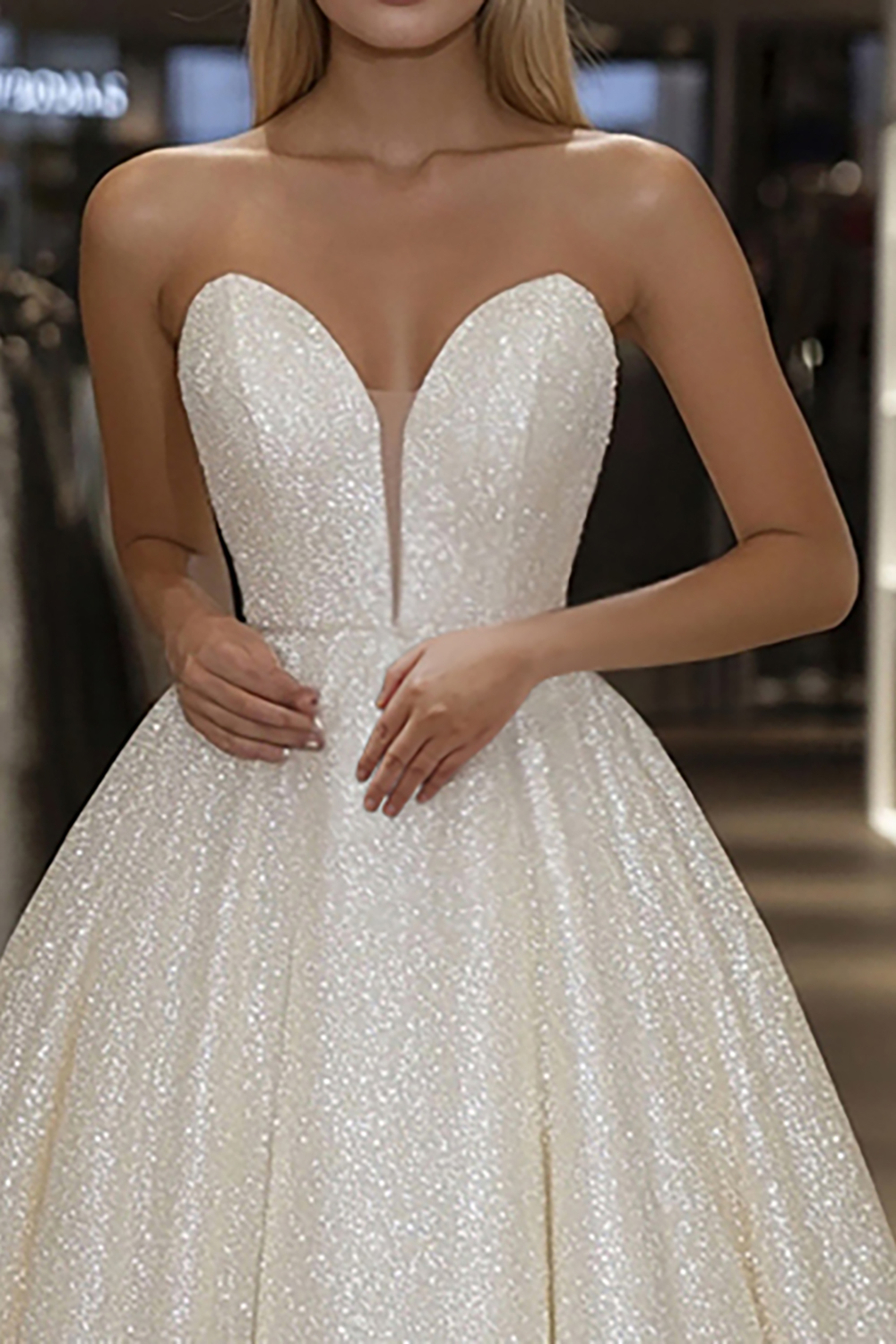 Sparkly Ivory A-Line Strapless Ball Gown