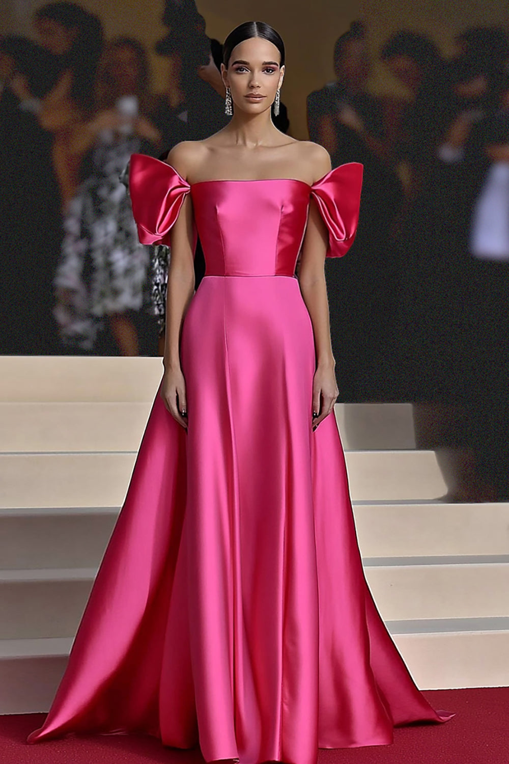 Elegant Fuchsia Cold Shoulder Satin Long Formal Dress