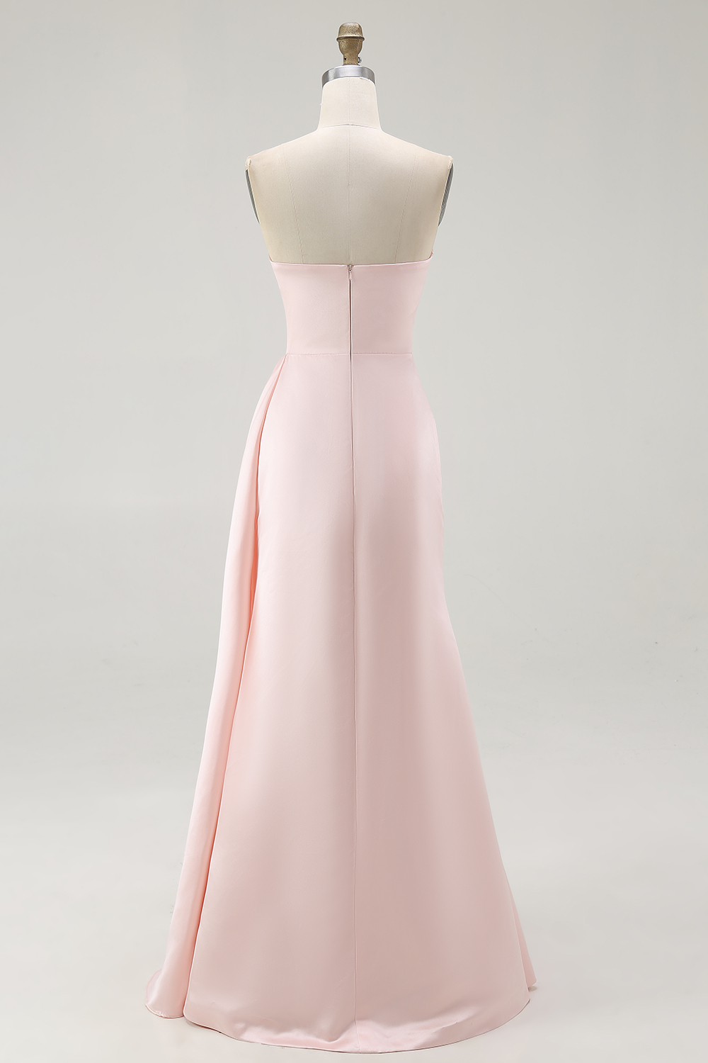 Pink Strapless Ruffled Sheath Long Satin Prom Dress
