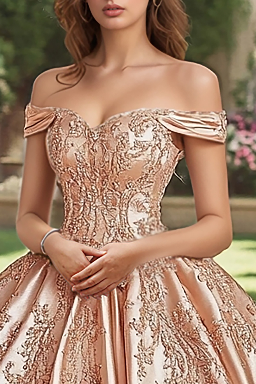 Blush Off the Shoulder Princess Satin Quinceanera Dress with Appliques