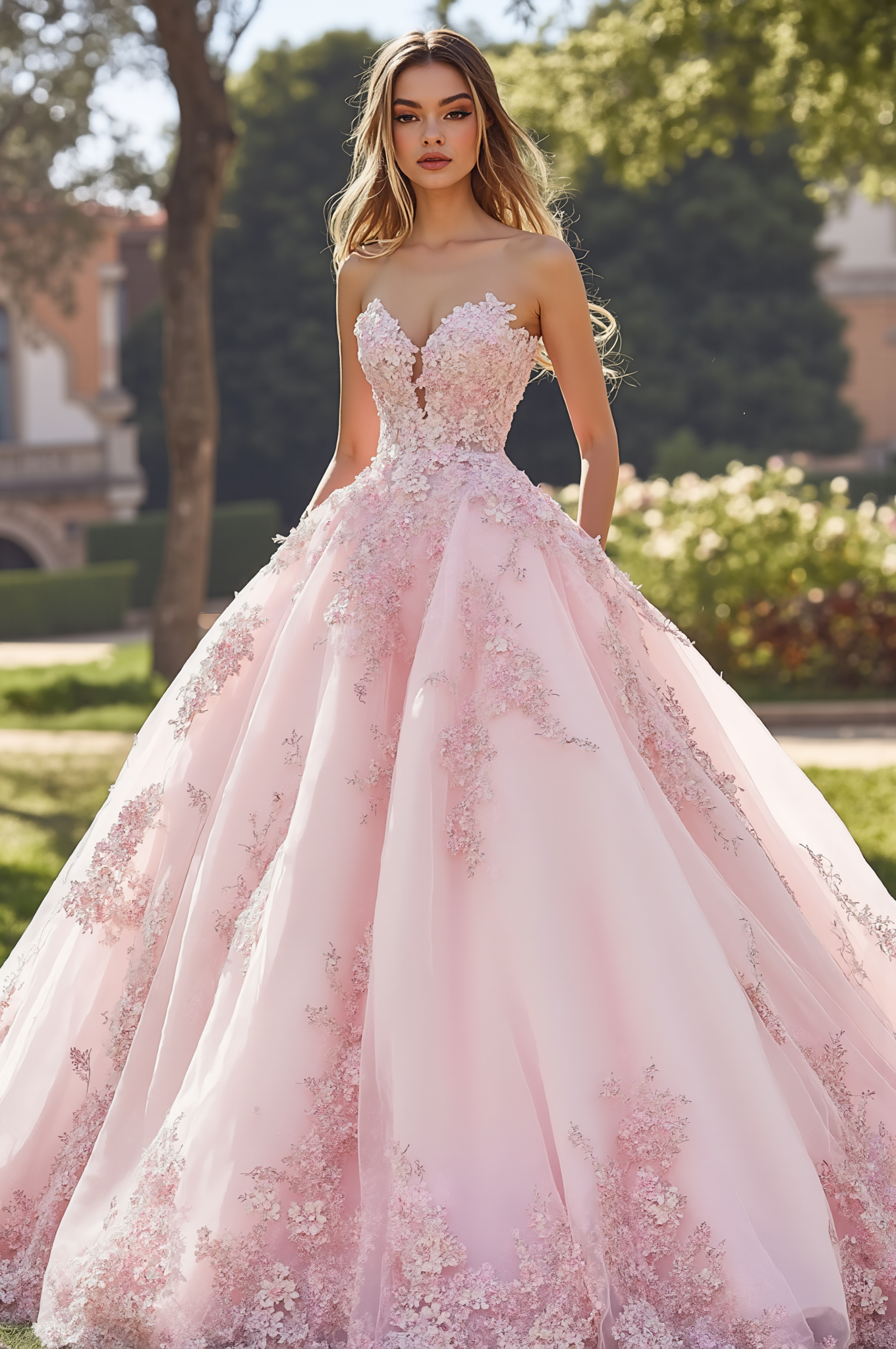 Blush Ball Gown Sweetheart Tulle Applique Quinceanera Dress 