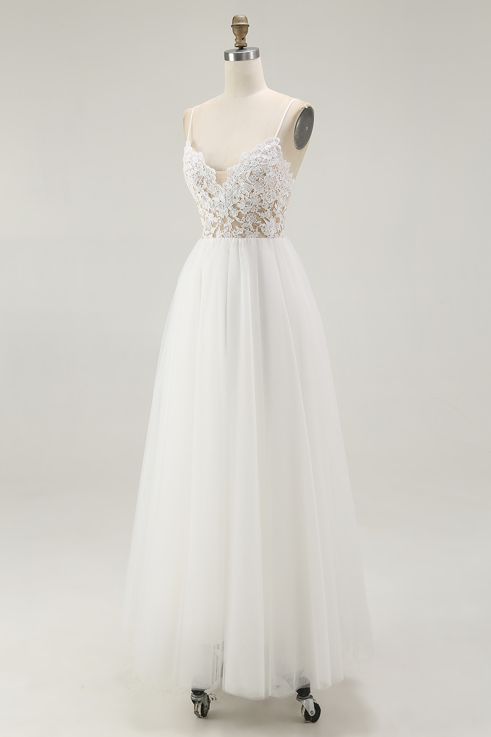 Cute White A Line Tulle Long Rehearsal Dinner Dress with Embroidery