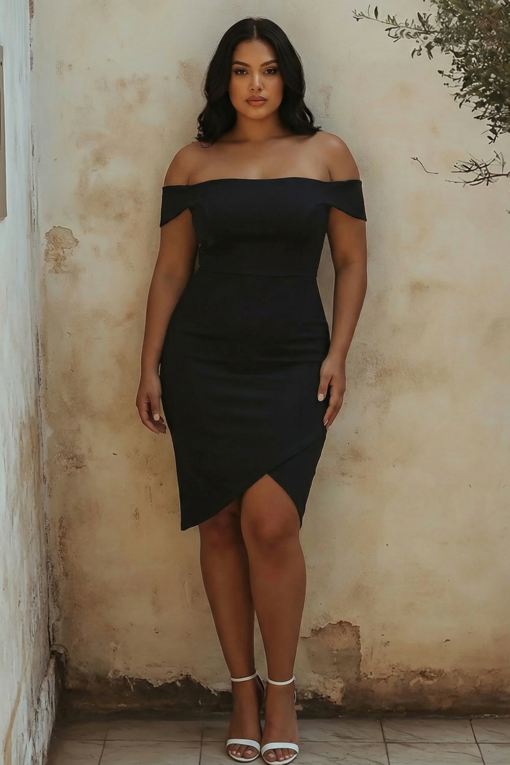 Plus Size White Bodycon Off the Shoulder Satin Bridal Shower Dress