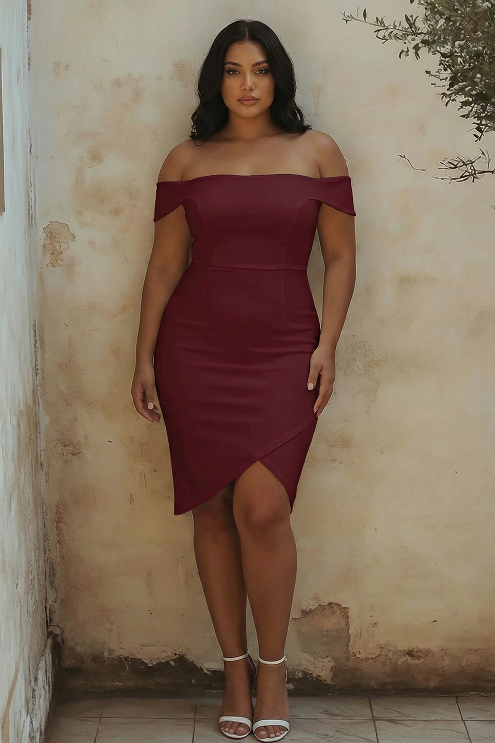 Plus Size White Bodycon Off the Shoulder Satin Bridal Shower Dress