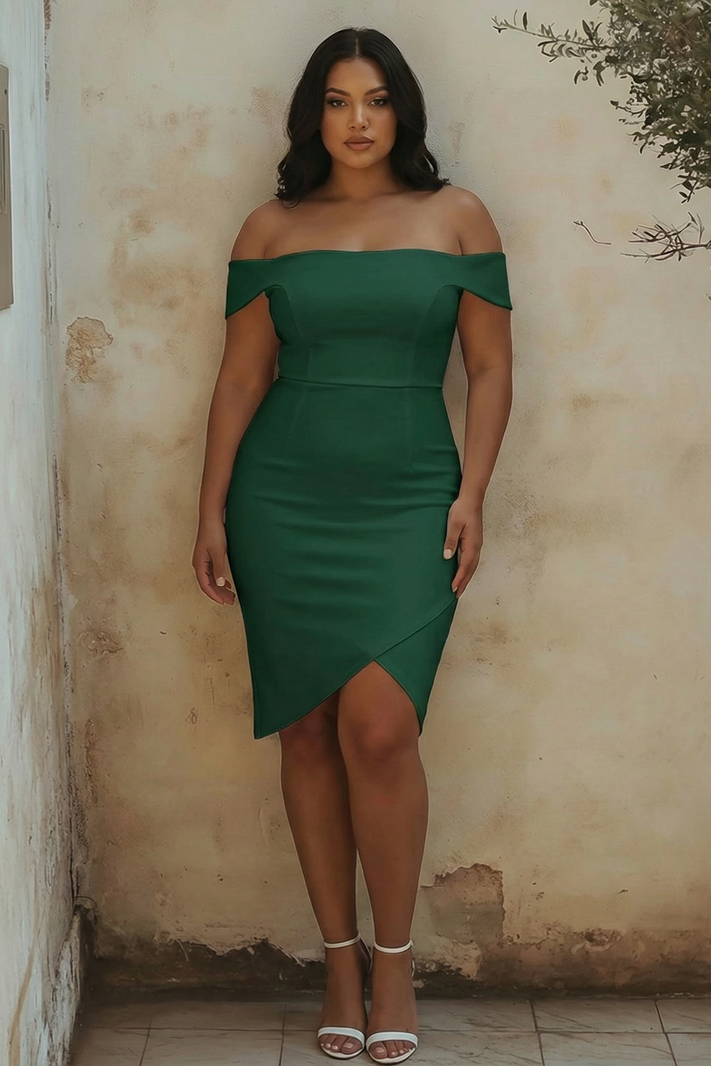 Plus Size White Bodycon Off the Shoulder Satin Bridal Shower Dress