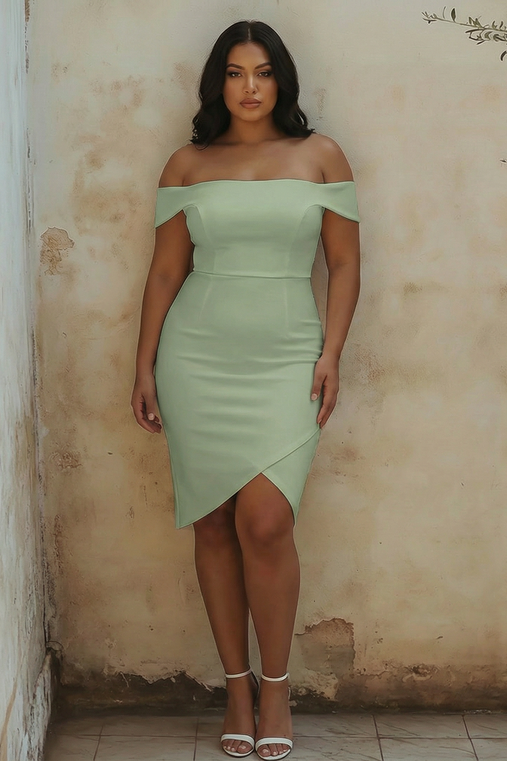 Plus Size White Bodycon Off the Shoulder Satin Bridal Shower Dress