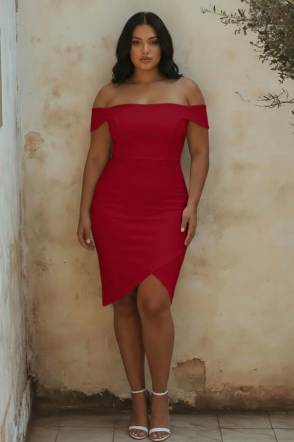 Plus Size White Bodycon Off the Shoulder Satin Bridal Shower Dress