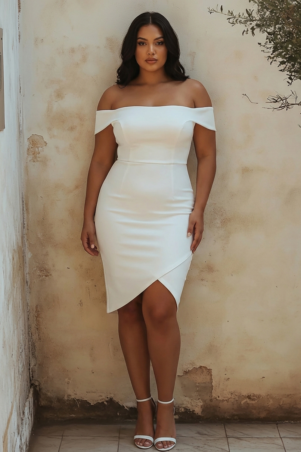 White Bodycon Off the Shoulder Satin Graduation Dress
