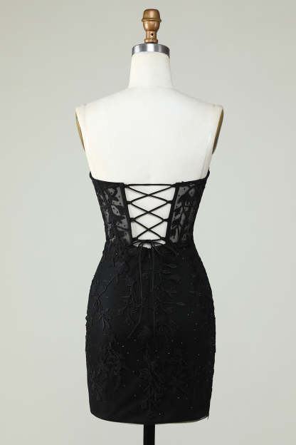 Bodycon Sweetheart Black Corset Homecoming Dress with Appliques