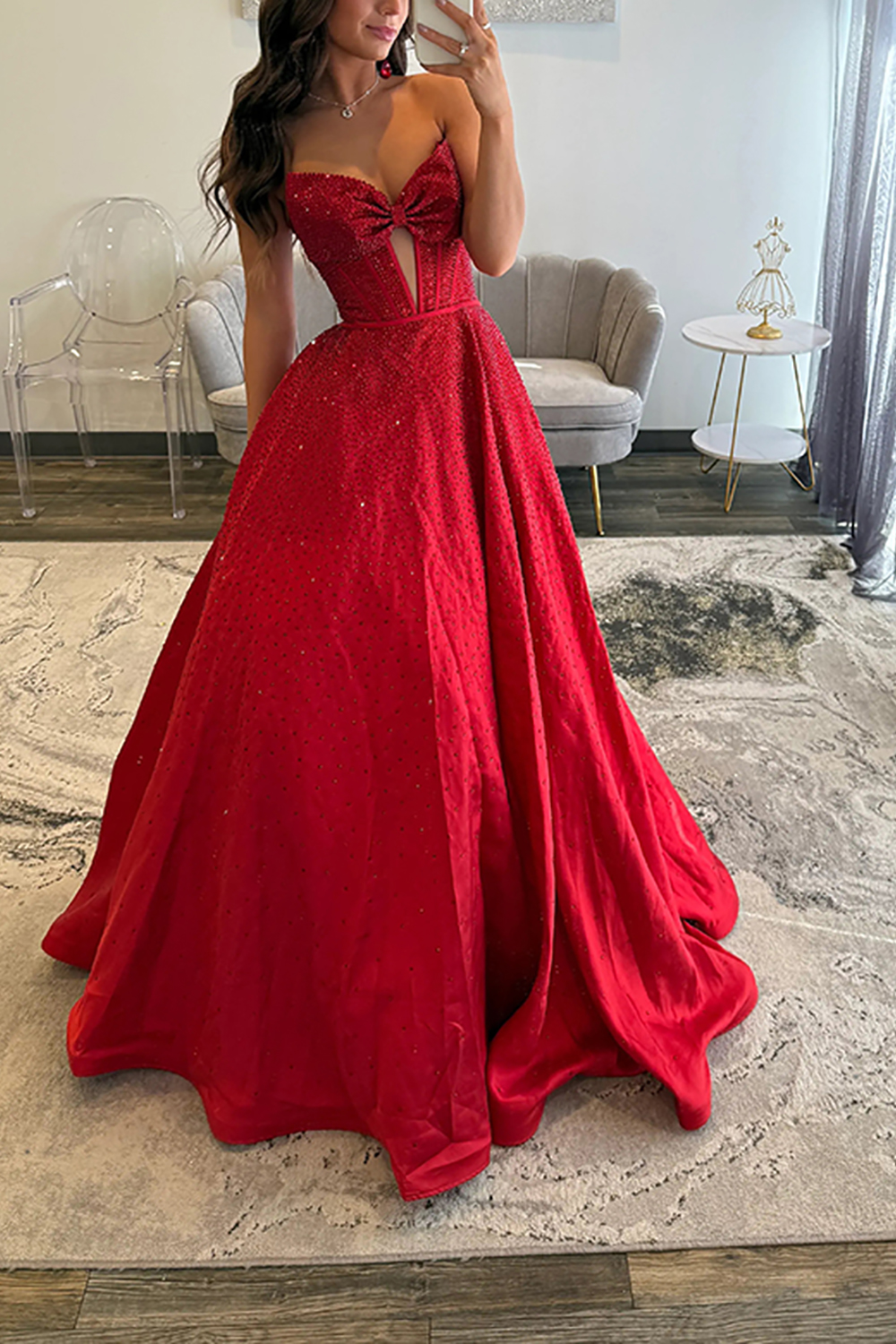 Black A Line Sweetheart Beaded Long Corset Prom Dress with Bow