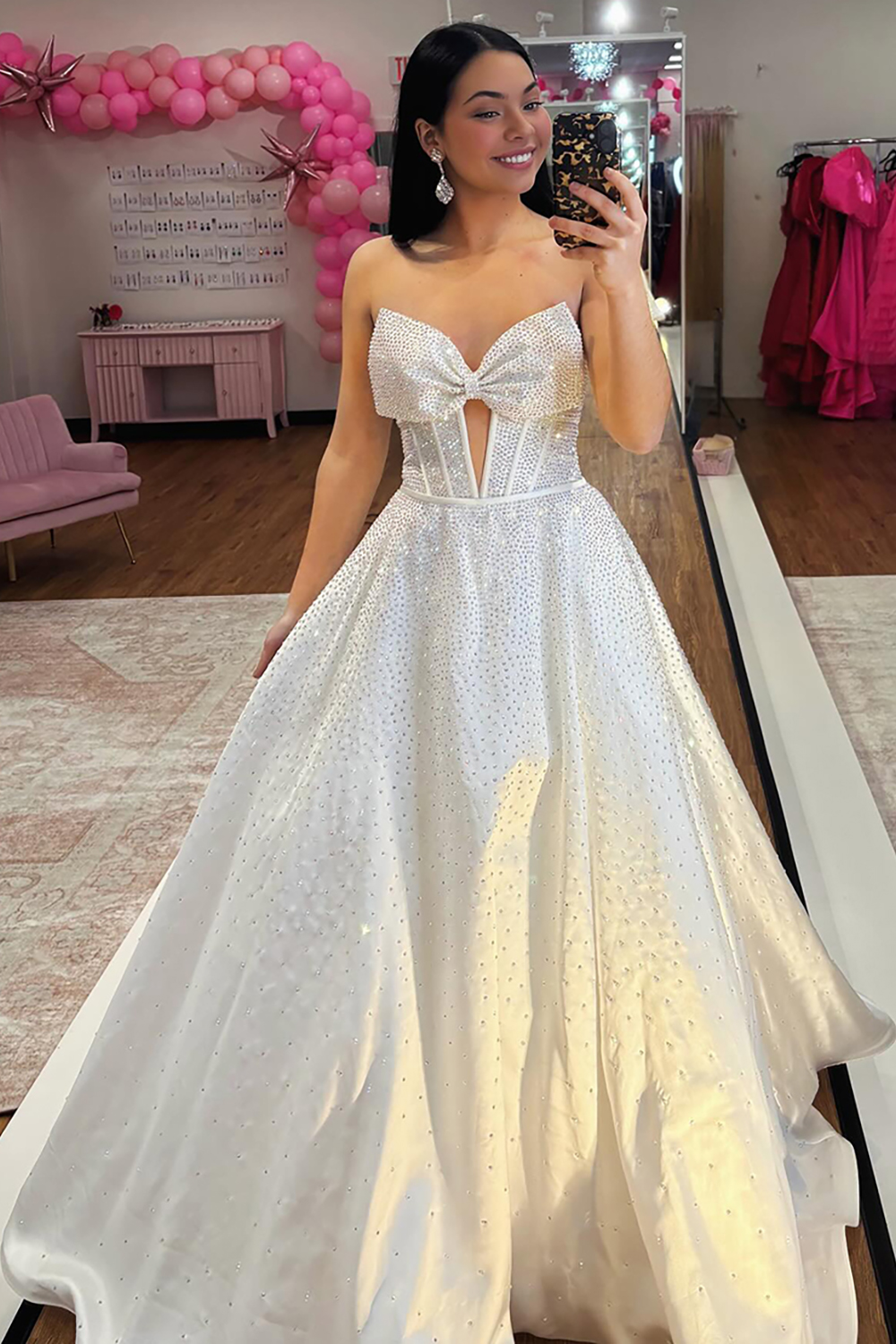 Black A Line Sweetheart Beaded Long Corset Prom Dress with Bow