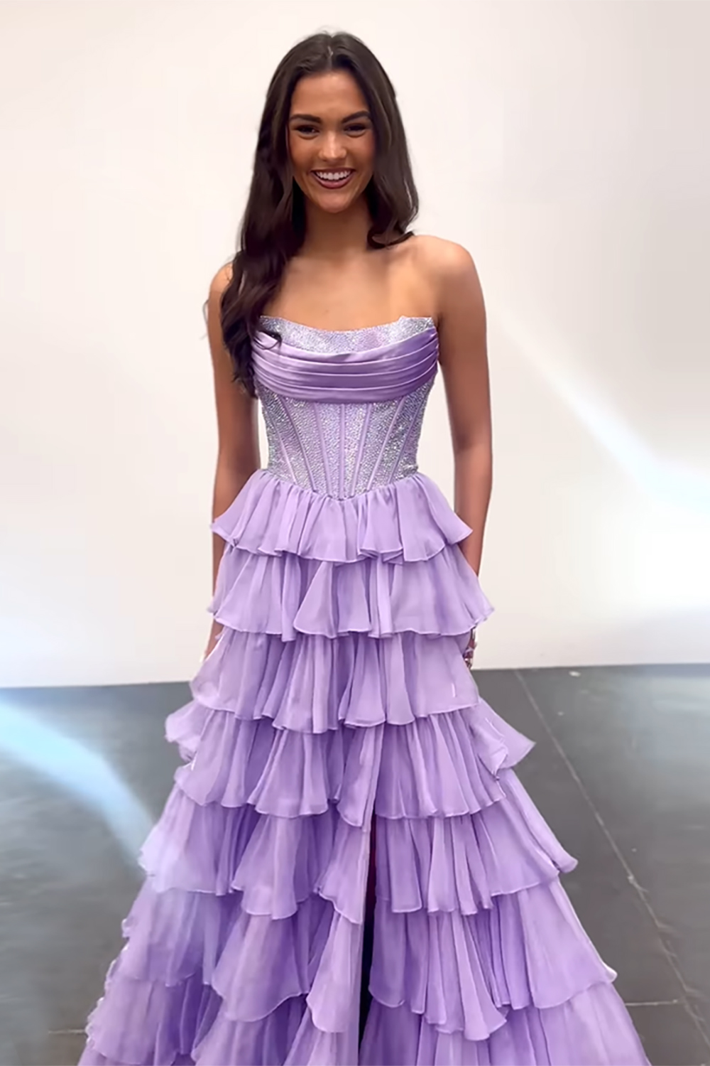 Sparkly Light Blue Corset A Line Long Chiffon Prom Dress