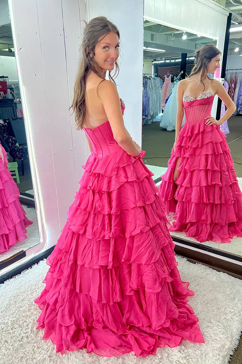 Black A Line Tiered Sweetheart Long Corset Prom Dress with Slit