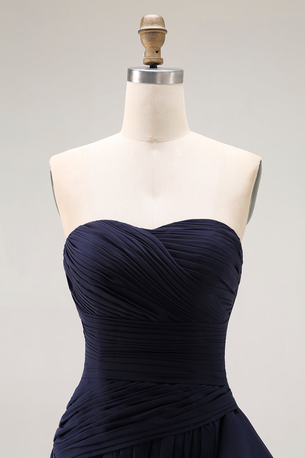 Navy Strapless Mermaid Long Ruffled Formal Dress with Side Cape