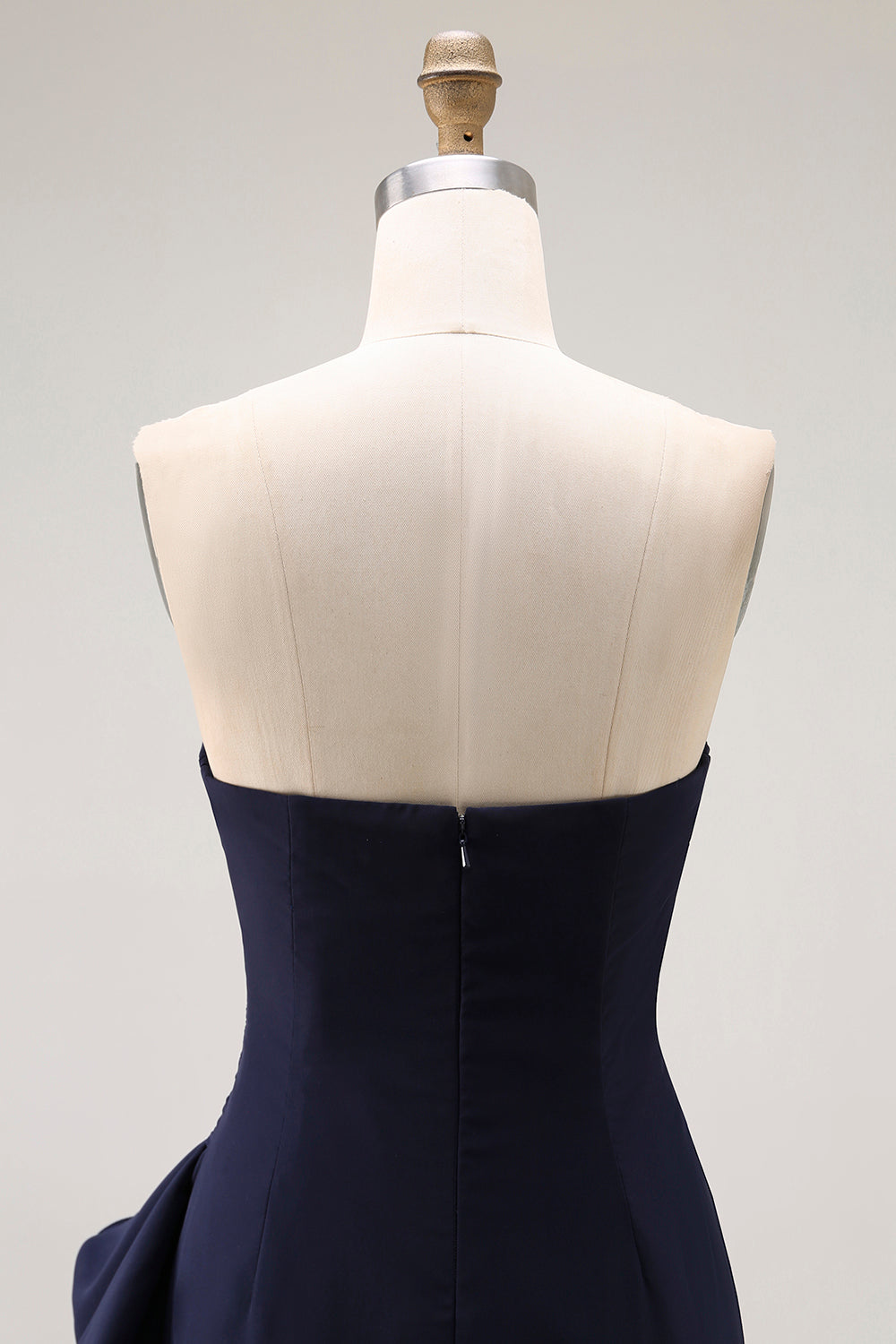 Navy Strapless Mermaid Long Ruffled Formal Dress with Side Cape