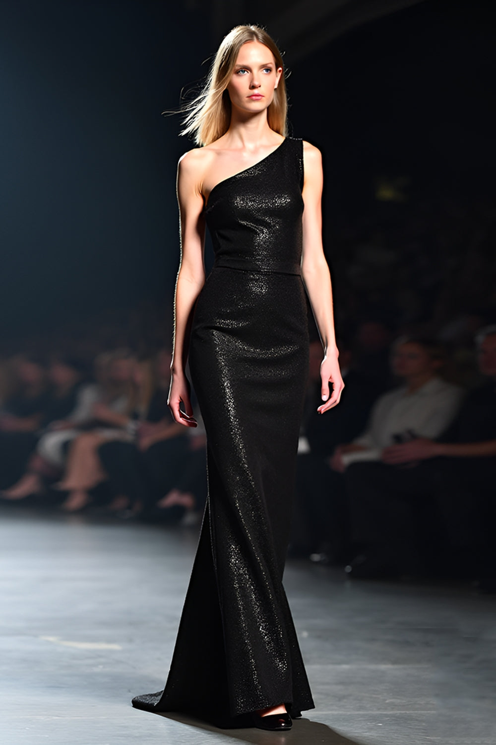 Sparkly Black One Shoulder Long Sheath Gala Dress