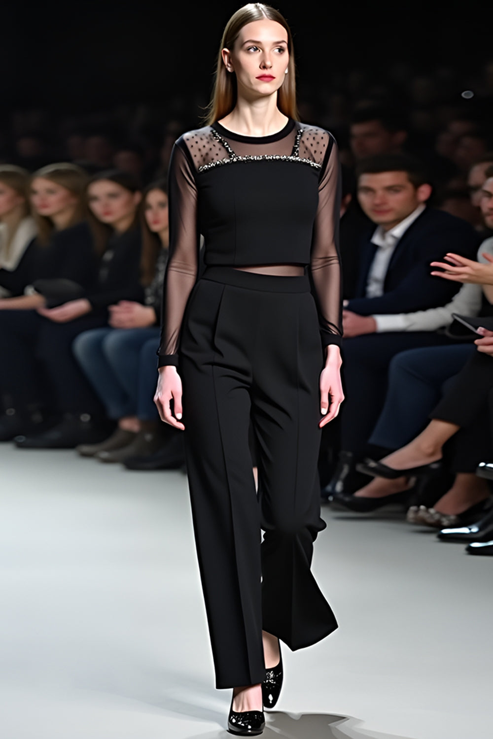 Black Illusion Long Sleeves Formal Jumpsuit