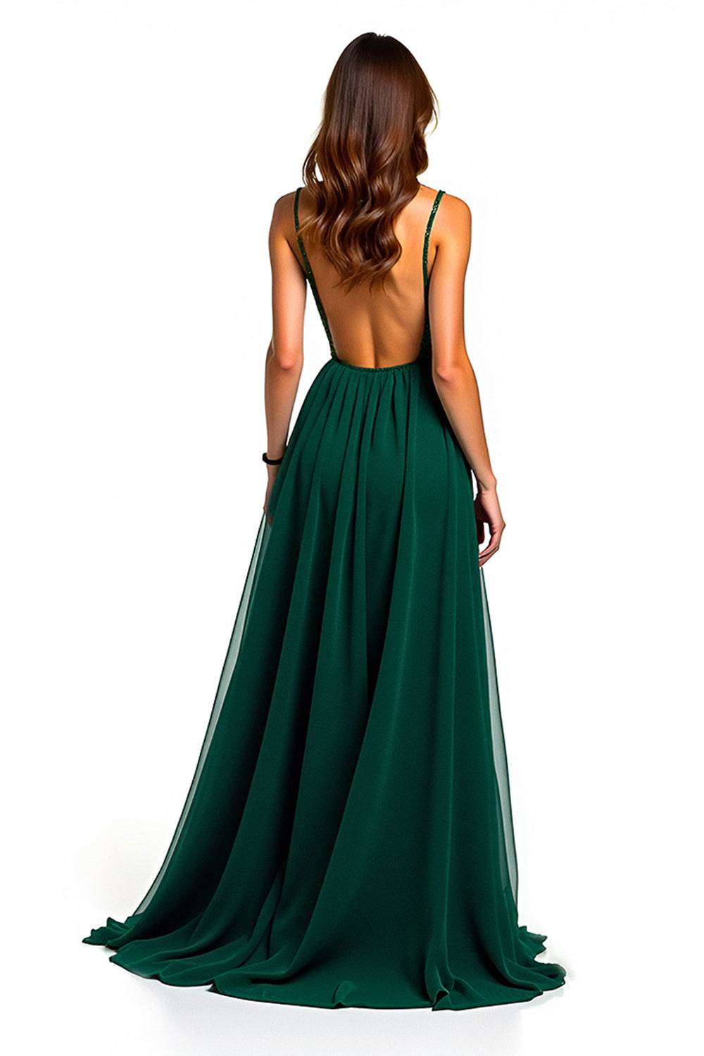 Sparkly Dark Green A Line Long Tulle Formal Dress with Slit