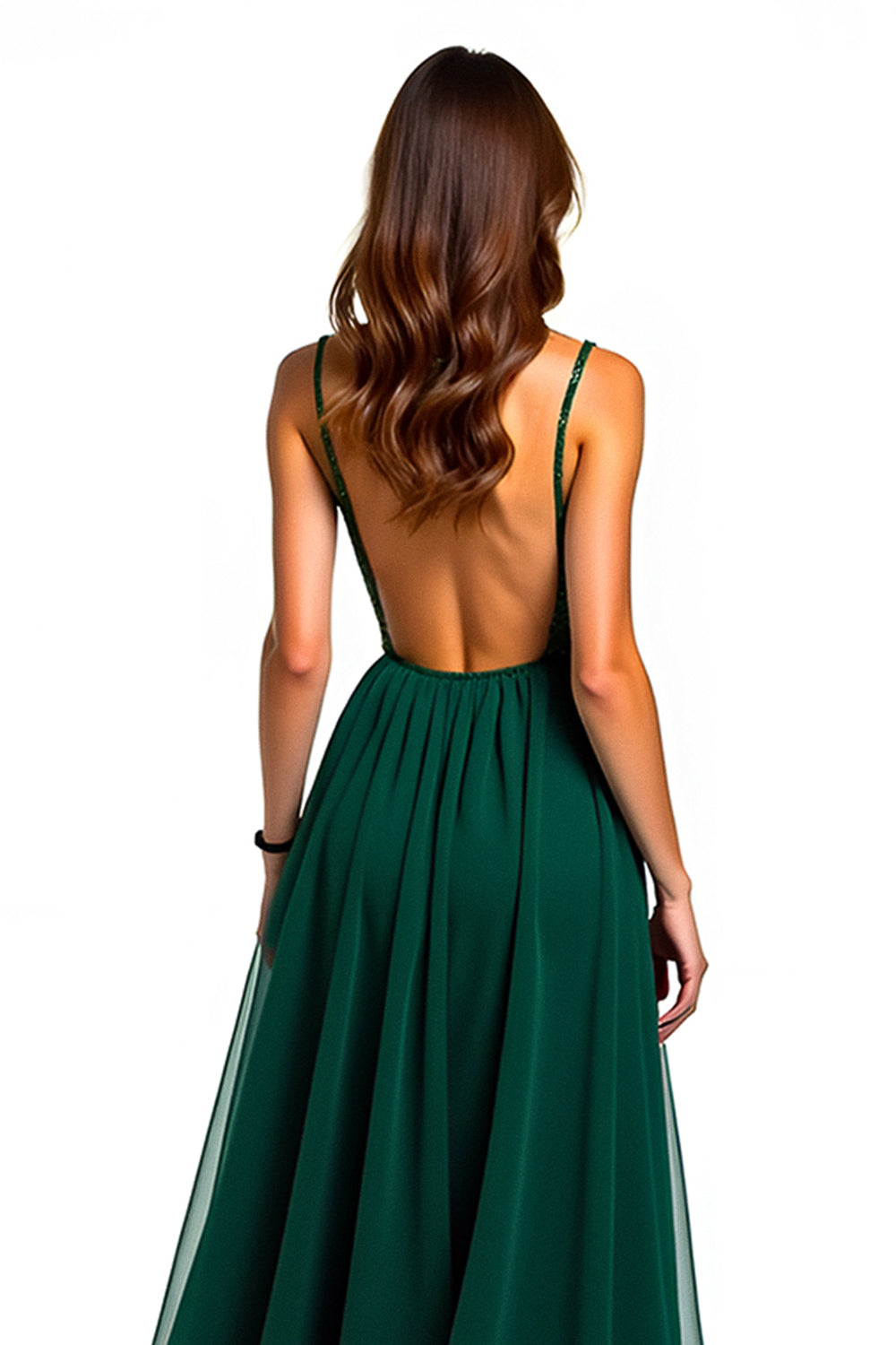 Sparkly Dark Green A Line Long Tulle Formal Dress with Slit