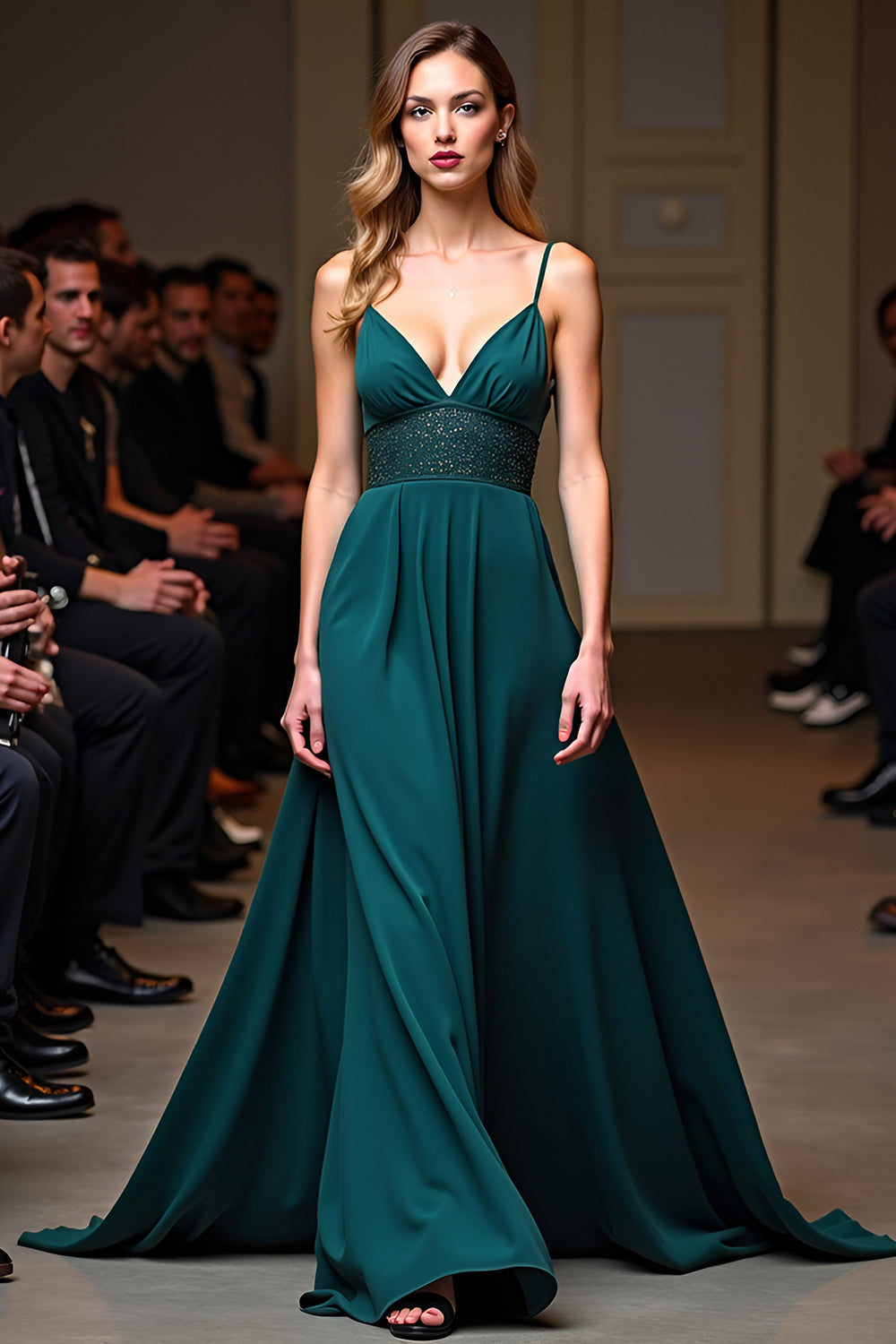 Peacock A Line Backless Long Gala Dress with Beading