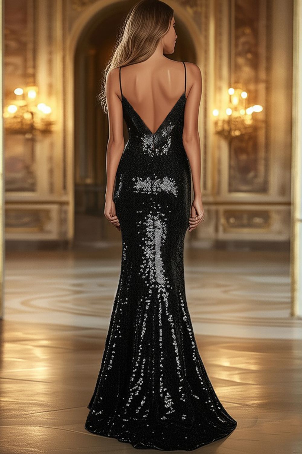 Sparkly Black Sheath Sequins Long Prom Dress with Slit