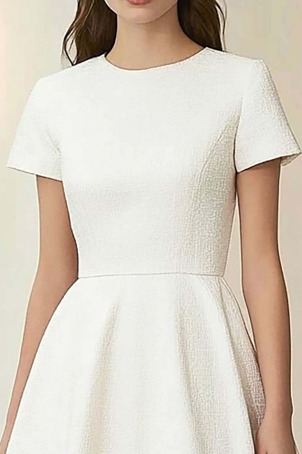 Scoop Ivory A Line Knee-Length Formal Dress with Short Sleeves