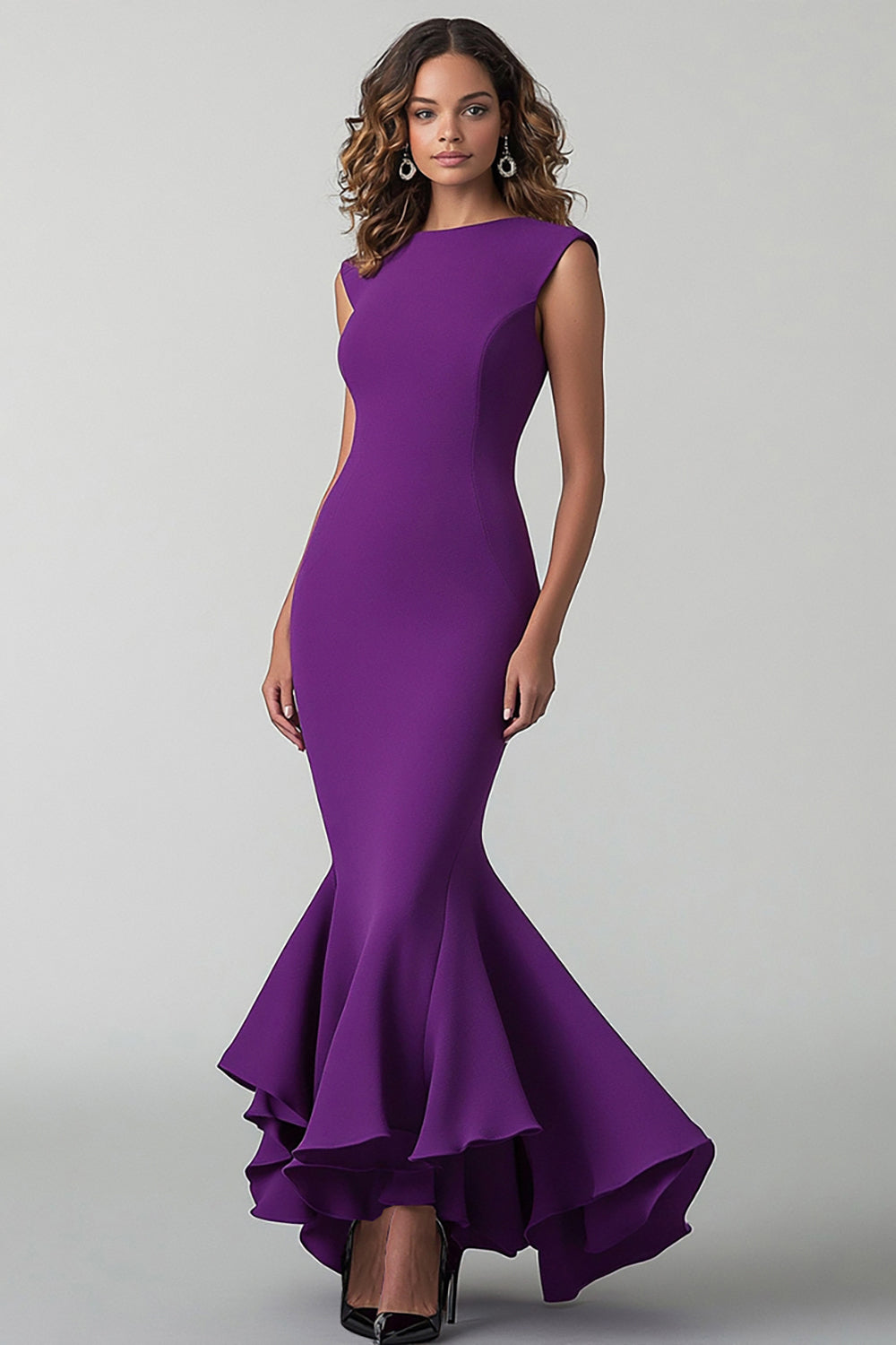 Mermaid Plum Sleeveless Long Formal Dress
