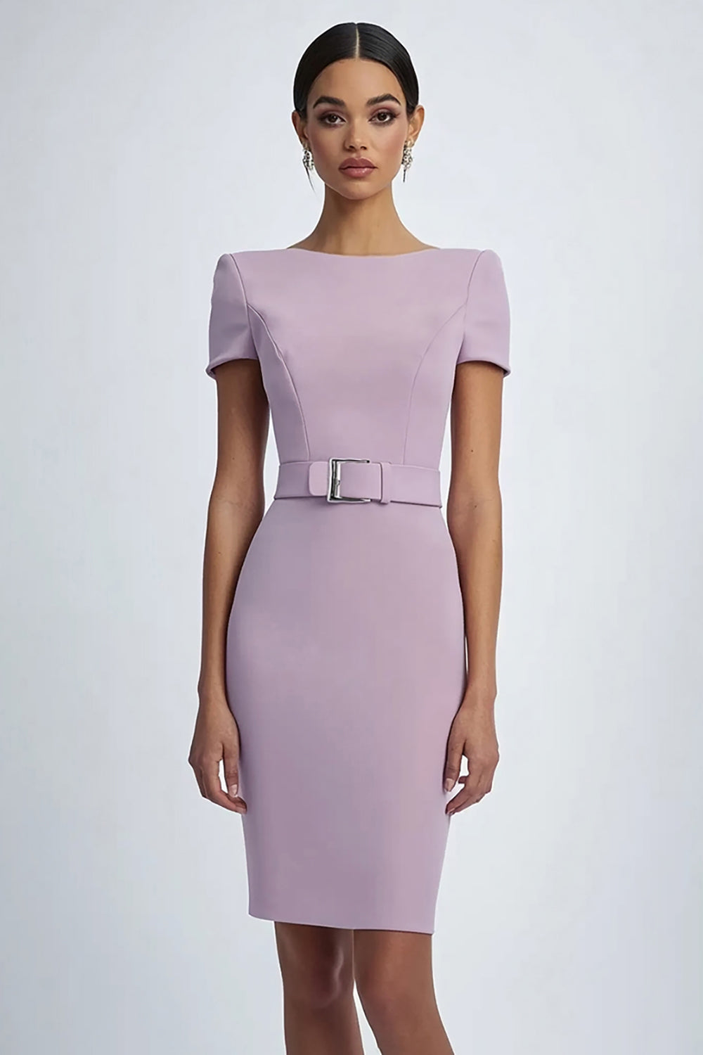 Lilac Sheath Simple Knee Length Crepe Formal Dress