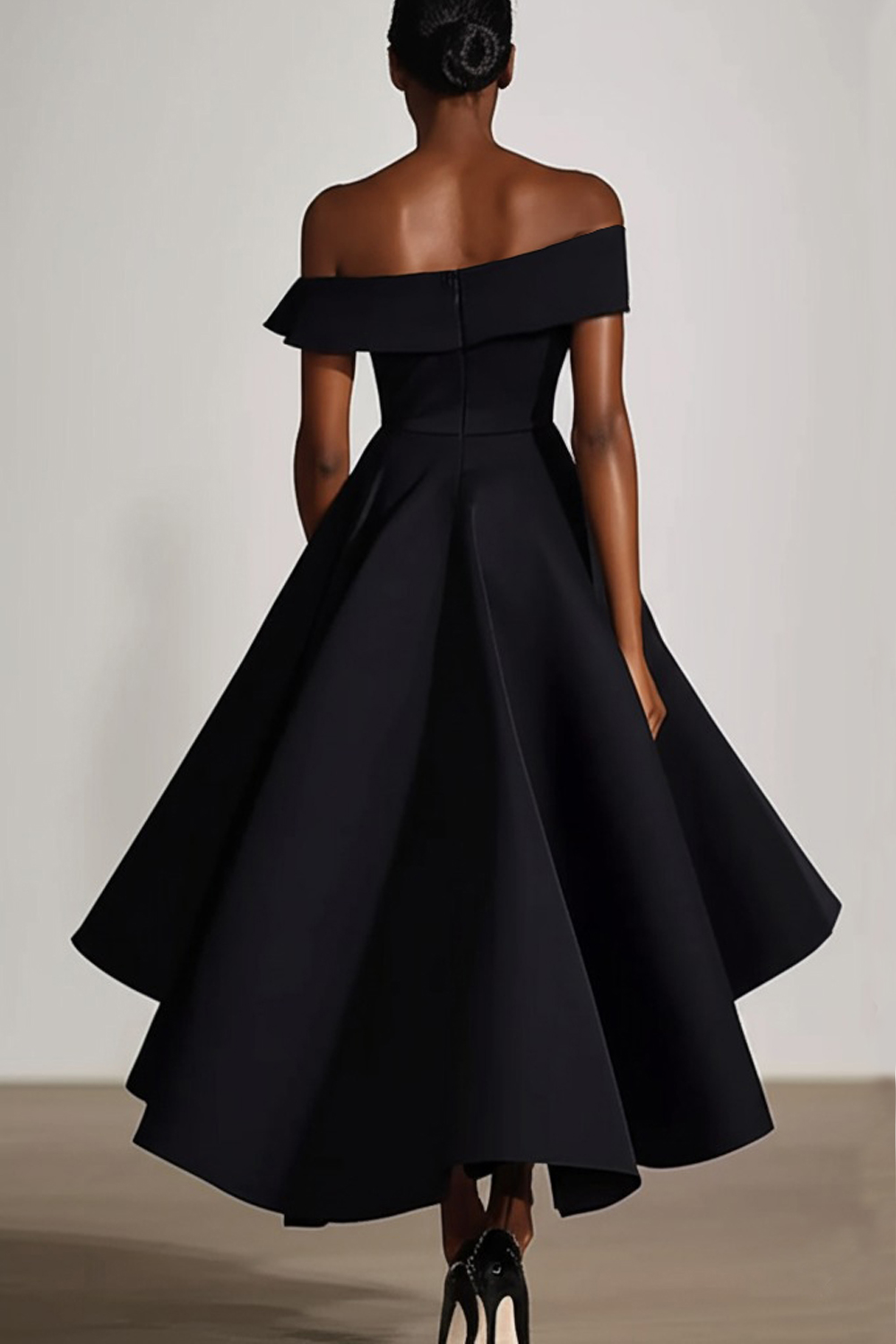 Black Off the Shoulder A Line Knee-Length Formal Dress