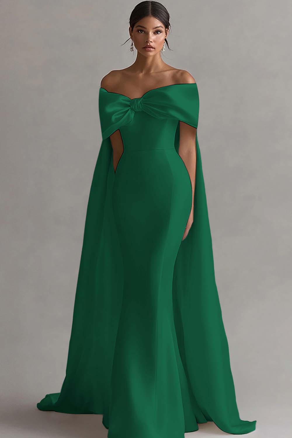 Elegant White Satin Off the Shoulder Mermaid Rehearsal Dinner Dress with Bow