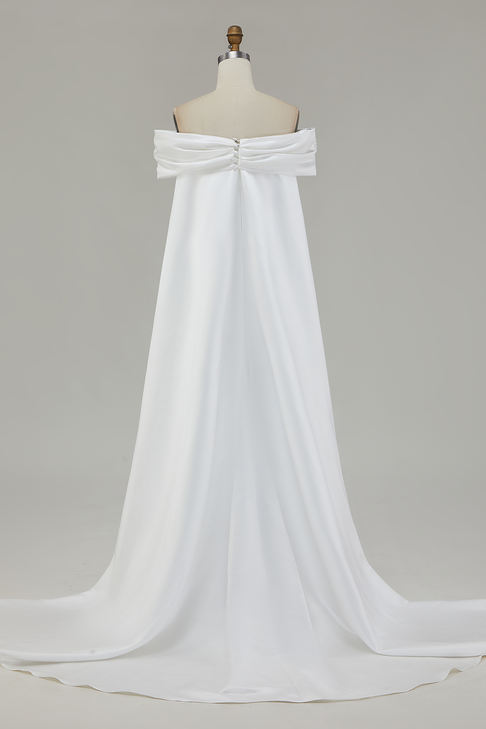 Elegant White Satin Off the Shoulder Mermaid Rehearsal Dinner Dress with Bow