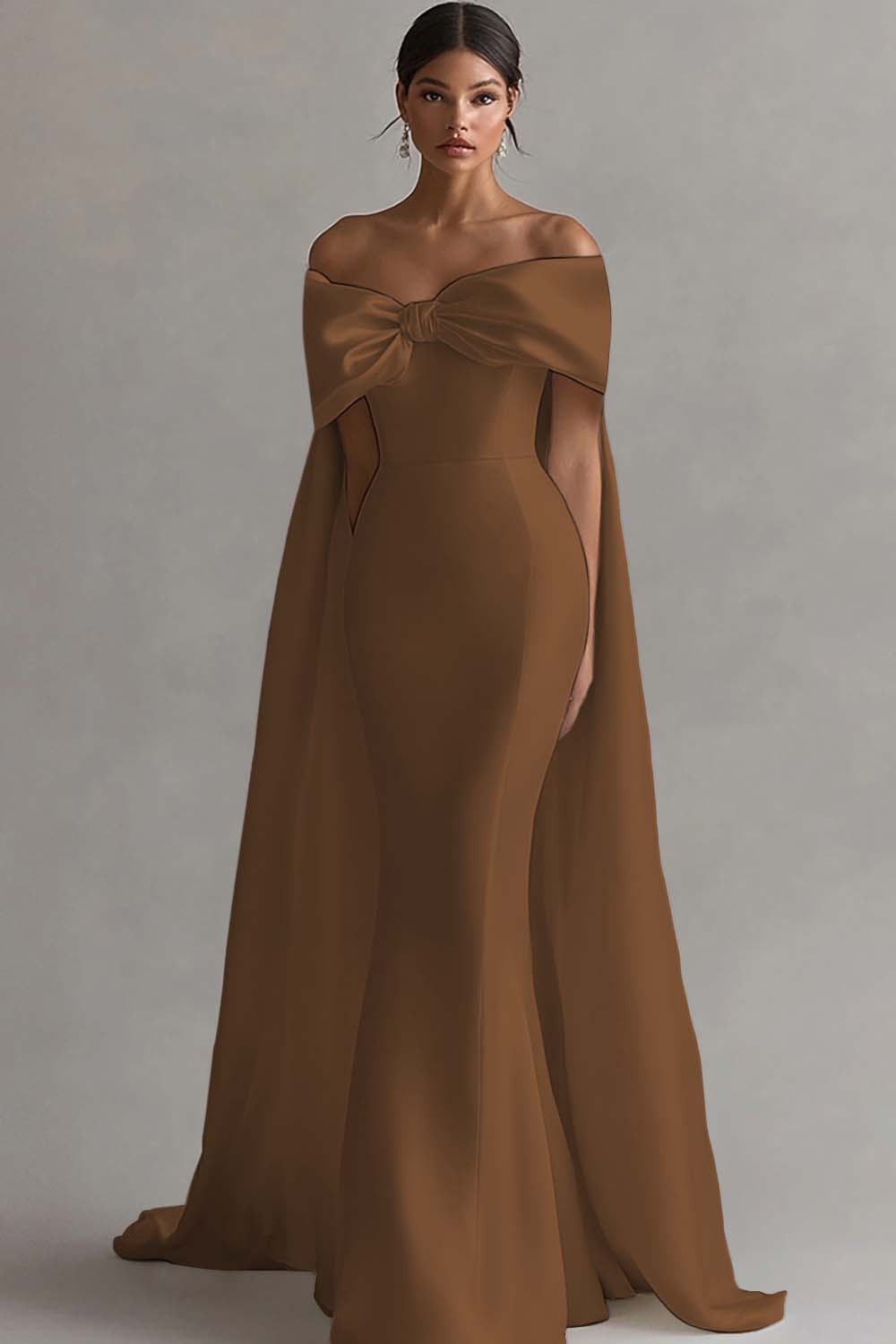 Elegant White Satin Off the Shoulder Mermaid Rehearsal Dinner Dress with Bow