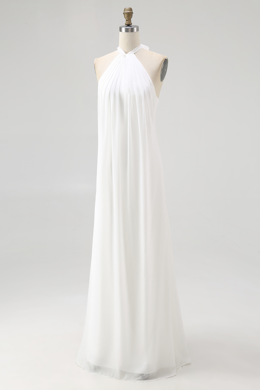 Simple White Chiffon A Line Backless Long Halter Formal Dress