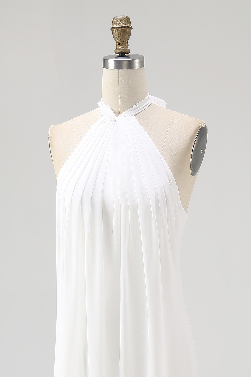 Simple White Chiffon A Line Backless Long Halter Formal Dress