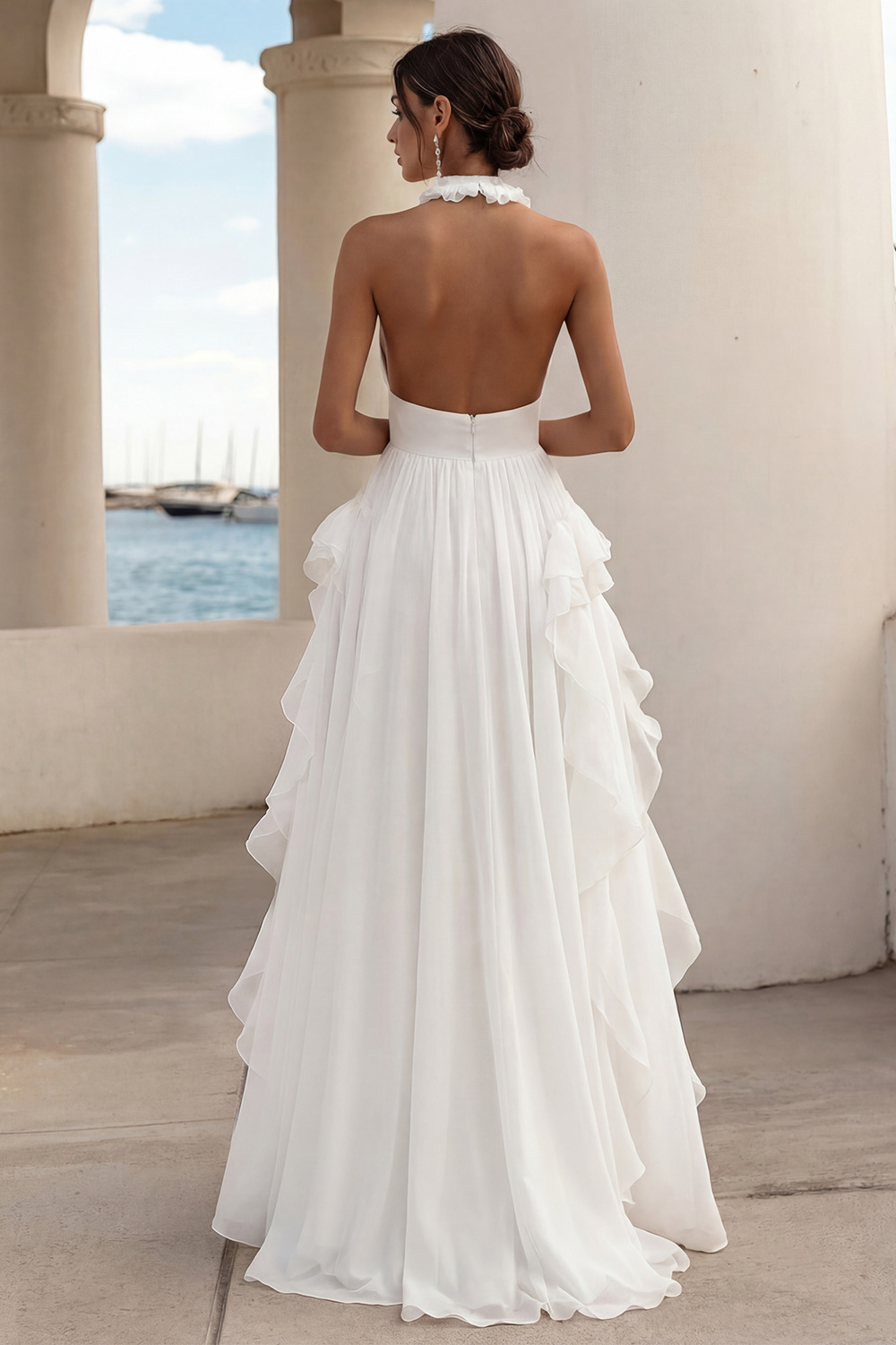 White Satin A Line Keyhole Long Rehearsal Dinner Dress with Slit